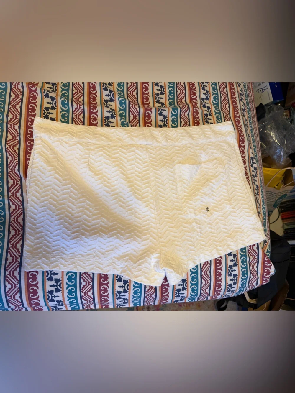 Men's White Swim Trunks with Textured Chevron Pattern